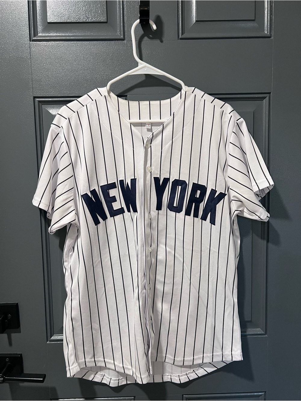 New York Pinstripe Baseball Jersey - White/Navy size small